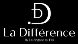 Logo La Différence By La Brigade du Feu blanc sur fond noir, style minimaliste et haut de gamme.